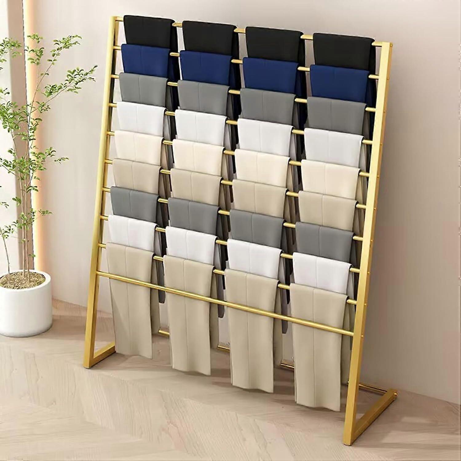 Floortoceiling silk scarf and pants display shelf for retail (100 x 40 x 145 cm), gold.