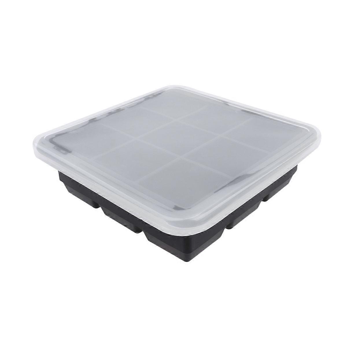 1pc Food Grade Silicone Ice Cube Mold with Lid 9 Lattices Kitchen Gadget for Home Black