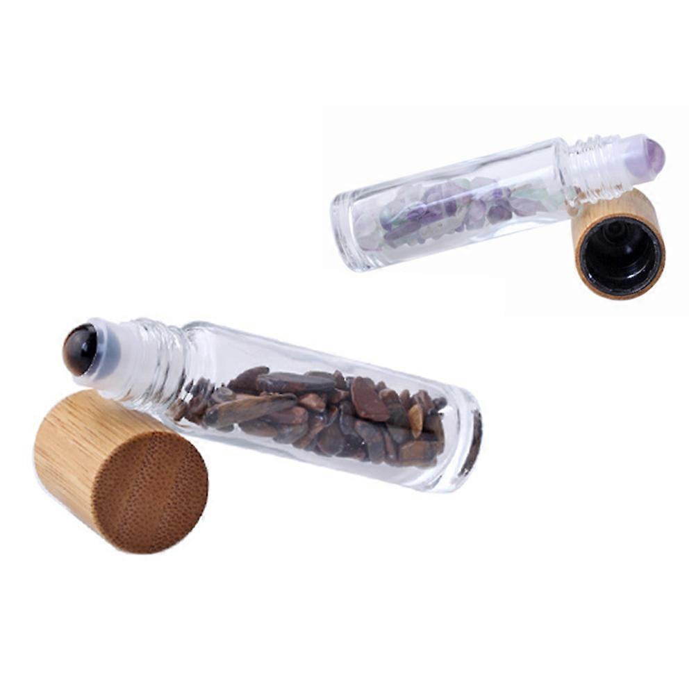 10pcs Essential Oil Roller Bottles with Random Style Gemstone Chips & Bamboo Lids – Refillable Aromatherapy & DIY Blend Containers for Travel & Daily