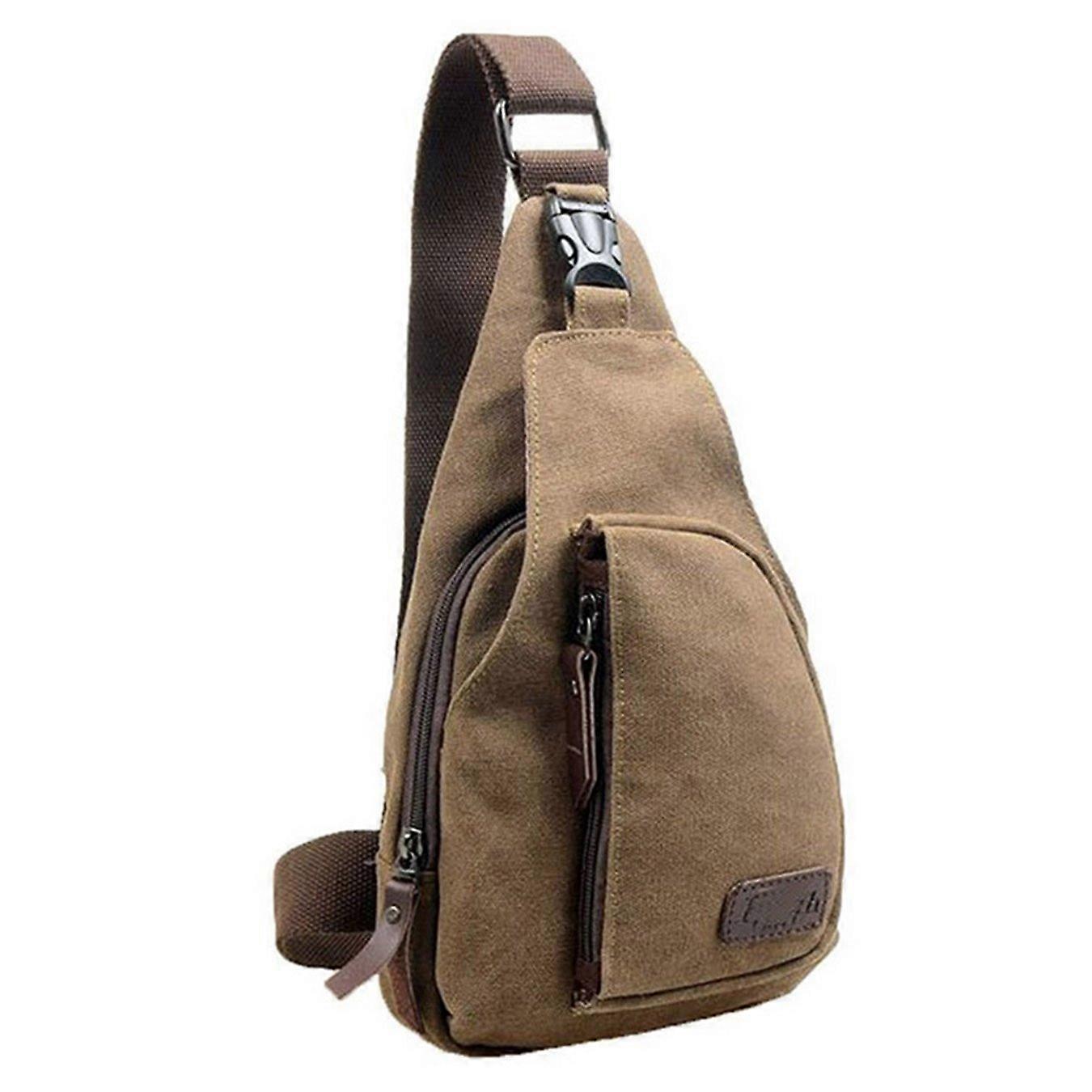 Triangle Shoulder Bag - Unbalanced Canvas Sling Backpack for Cycling, Running, Hiking and Travel - Brown Braun