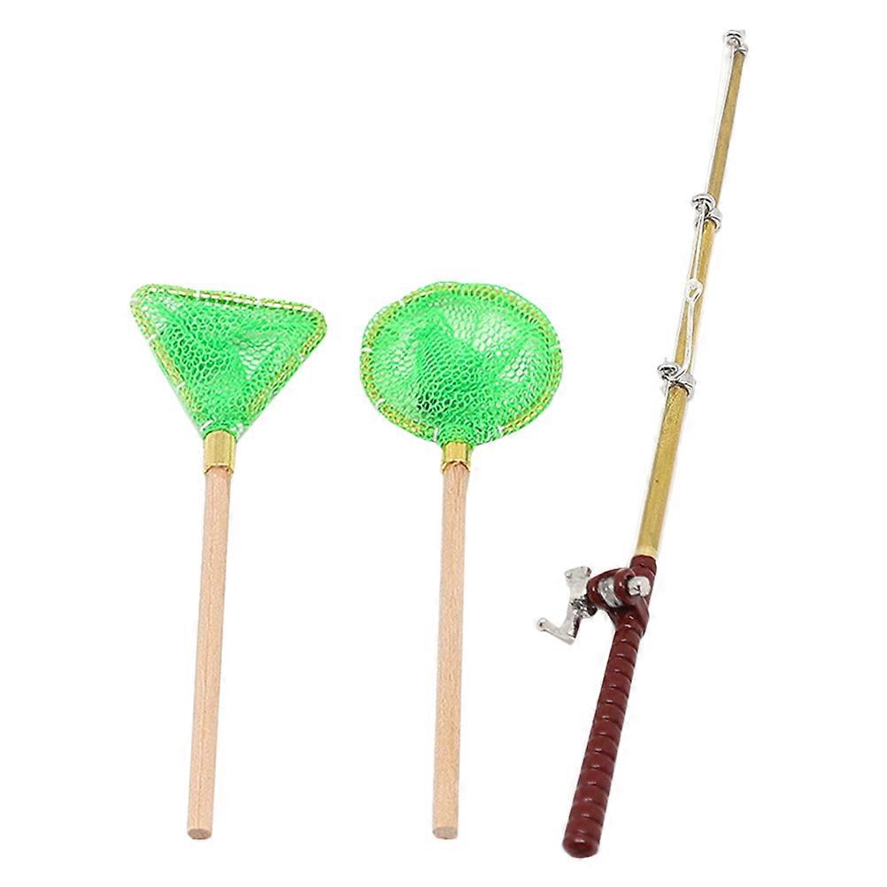 Miniature Fishing Pole and Net Set – Decorative Scale Model for Miniature Houses, Playthings & Mini Landscape Accessories