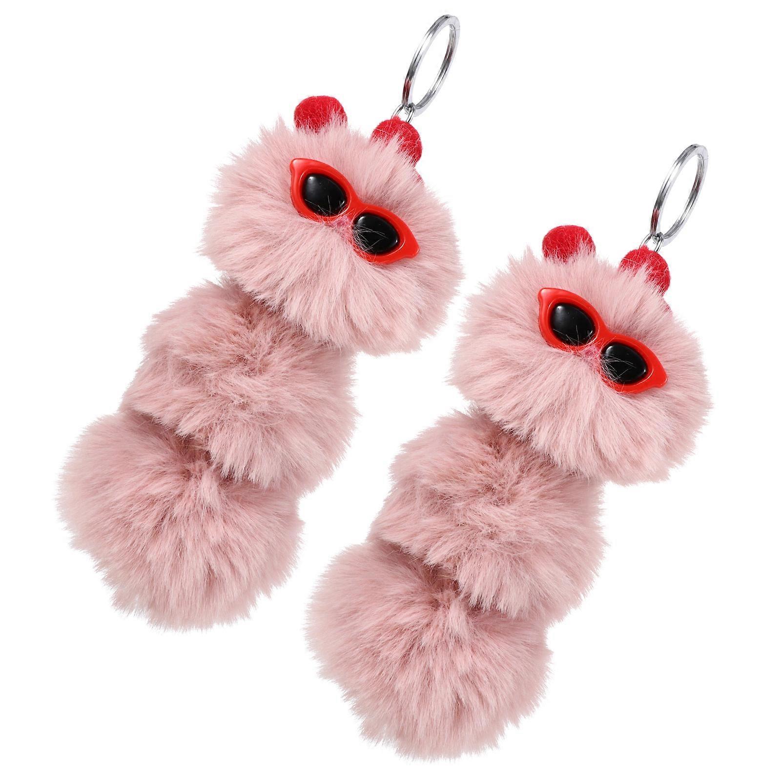 Cute Plush Caterpillar Key Ring Accessories For Daily Use In Pink 2Pcs
