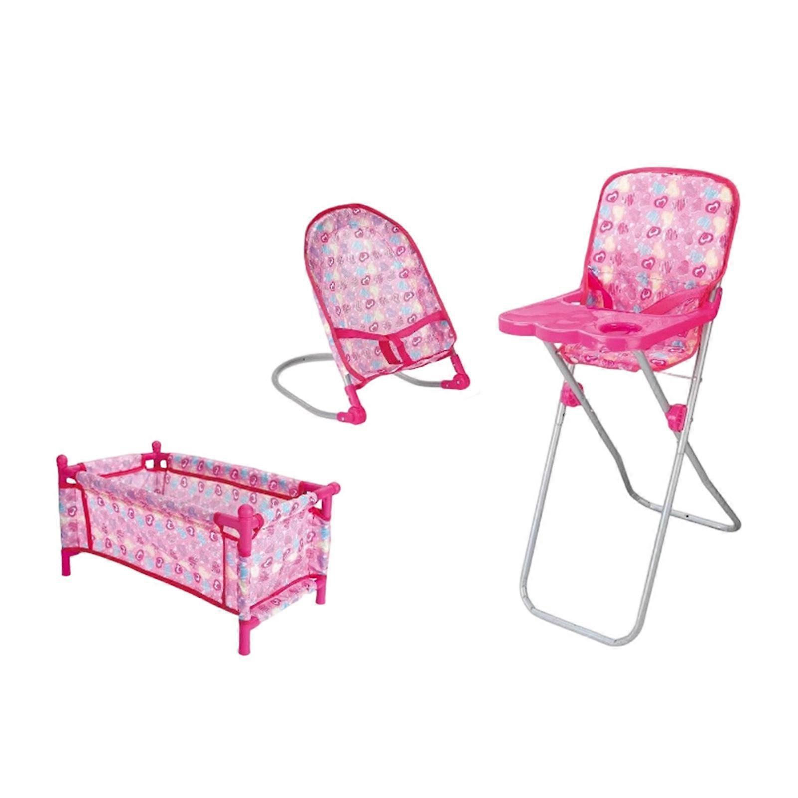 Toddler Role Playing Stroller Set With Realistic Features Doll Accessories with Highchair Swing Nursery Room Furniture Multicolor