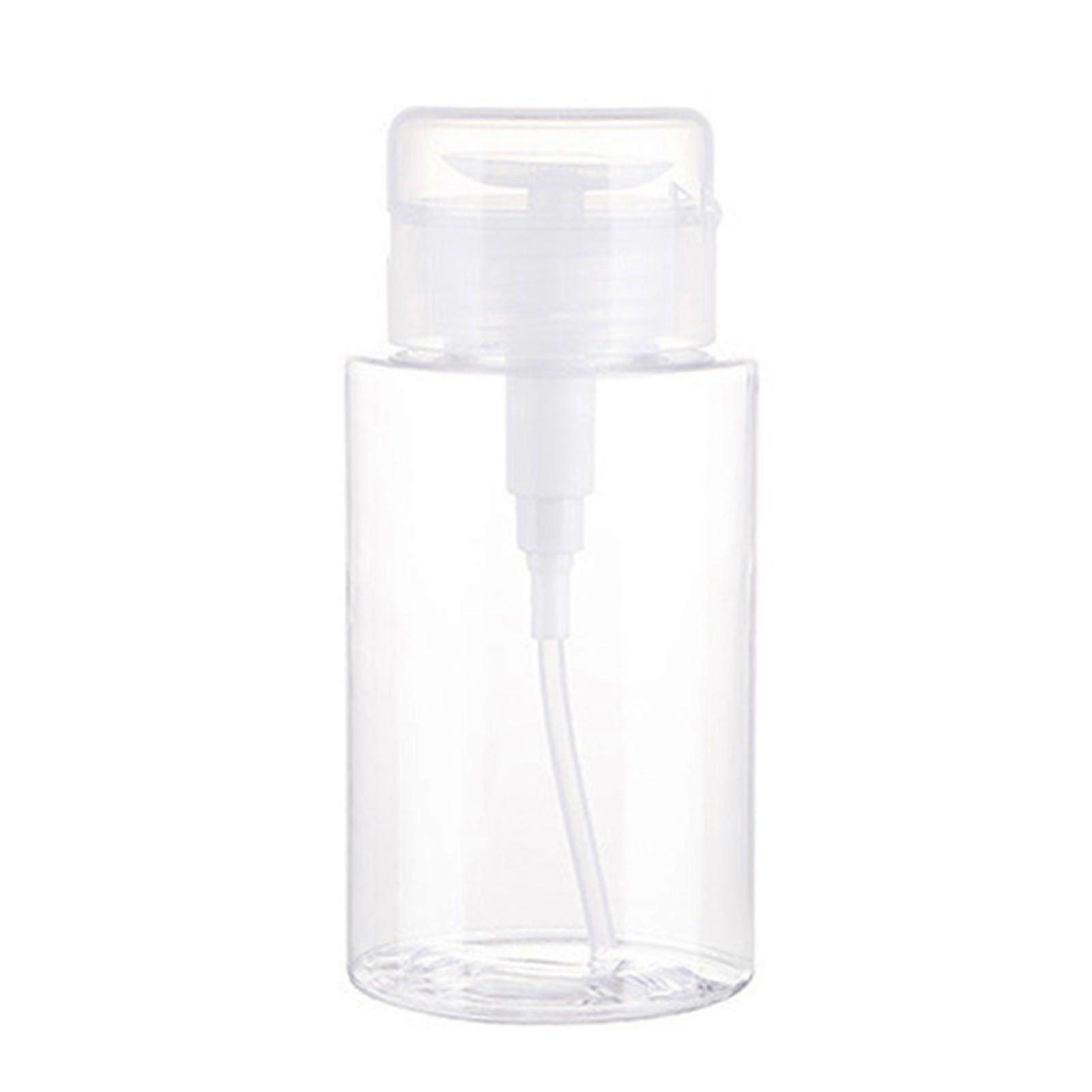 Push Down Pumping Empty Bottle with Dust Proof Lid Refillable Clear Press Pumping Dispenser Bottle for Nail Polish Makeup Remover 200ml