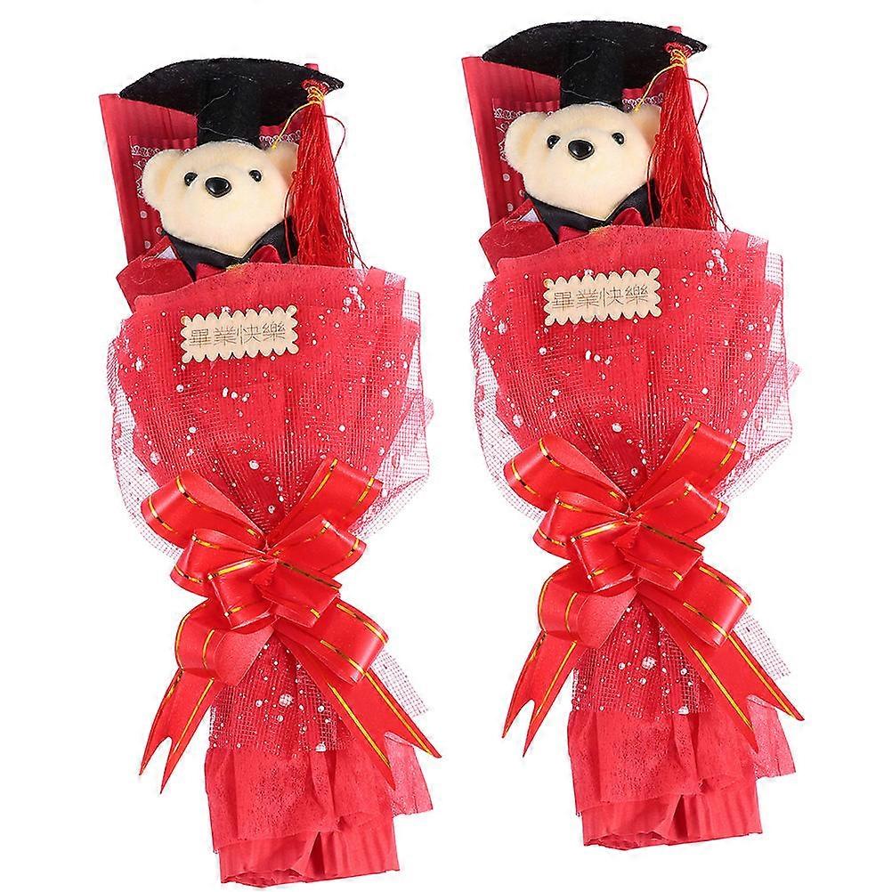 Graduation Bear Bouquet Scented Artificial Flower Soaps with Stuffed Bear Celebration Photo Prop for Family and Classmates