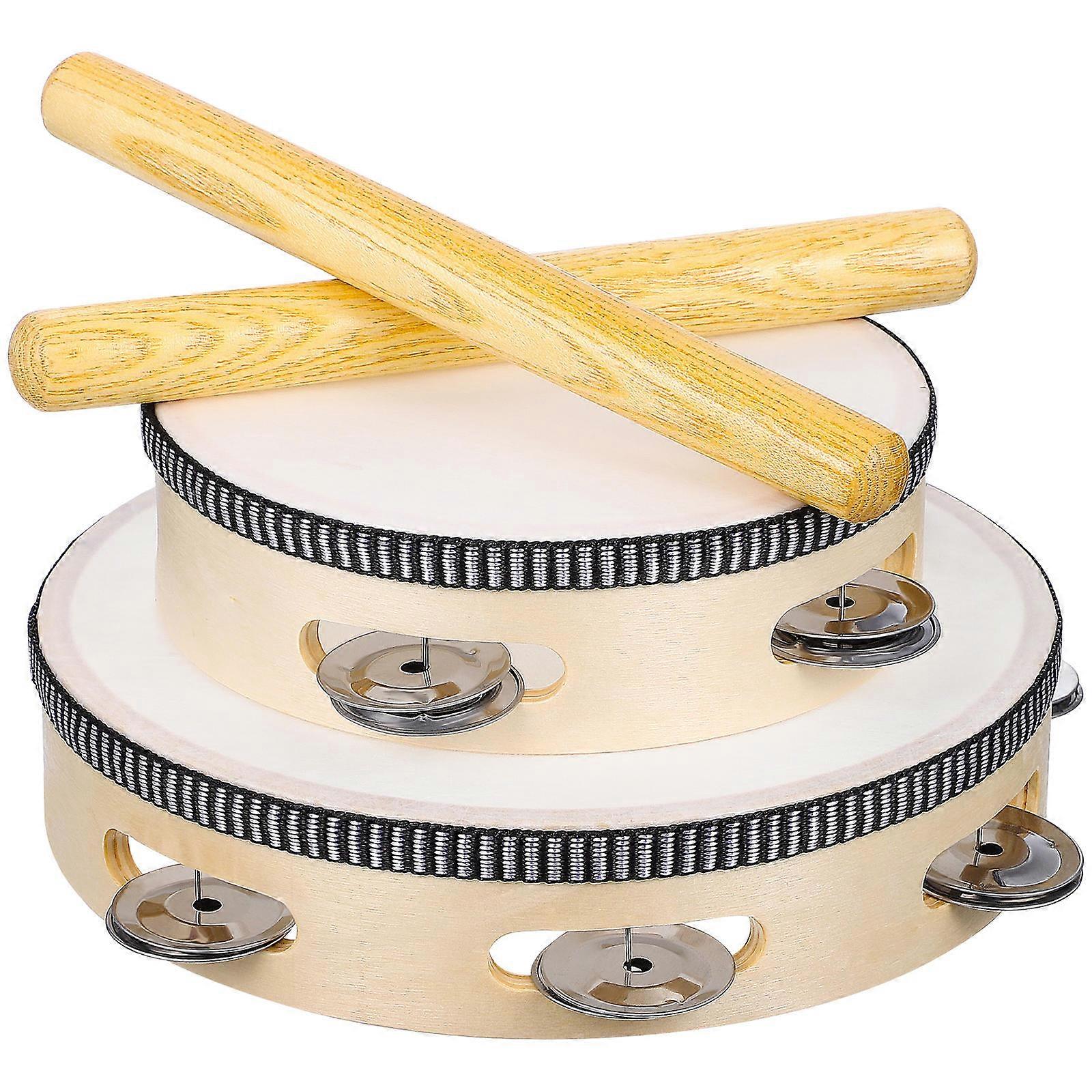 Kids Instruments Hand Tambourine With Rhythm Sticks For Home Use Children Round Shape 2Pcs
