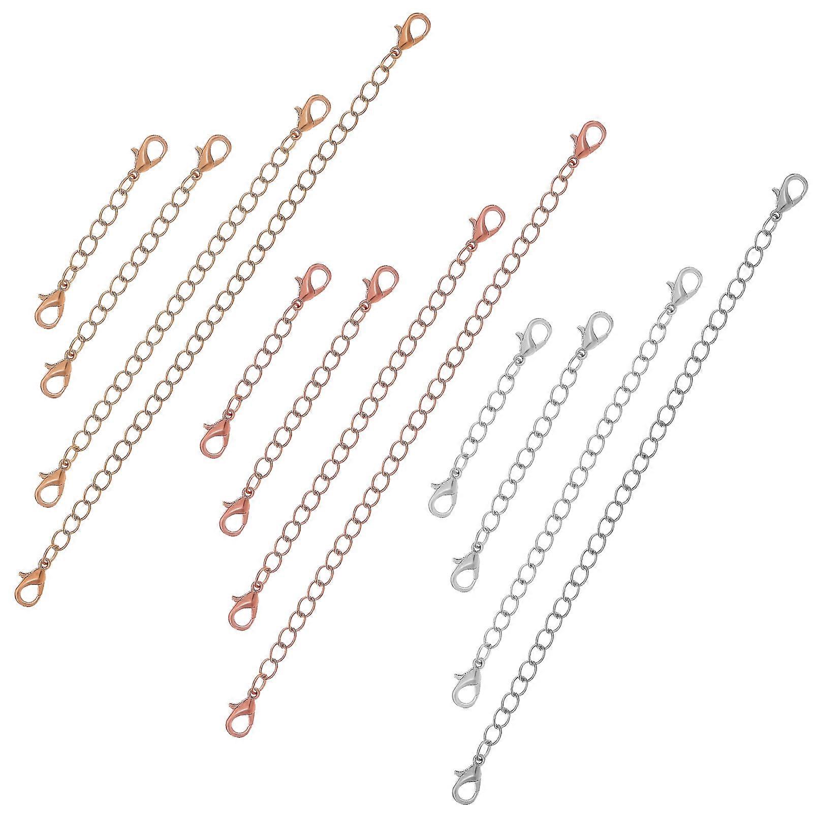 12 Pcs Alloy Chain Extenders for Necklace & Bracelet DIY Jewelry Making – Mixed Gold, Silver & Rose Gold Fade Resistant Extension Chains for Pendant