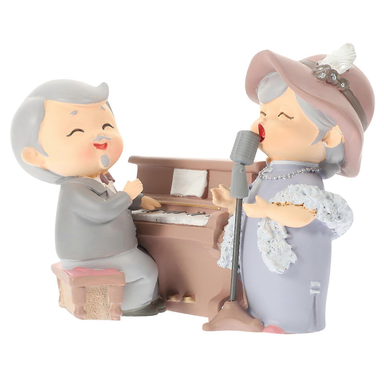 Elderly Couple Figurine Craft for Home Use Made of Synthetic Resin Multi Color 6 5 Inches