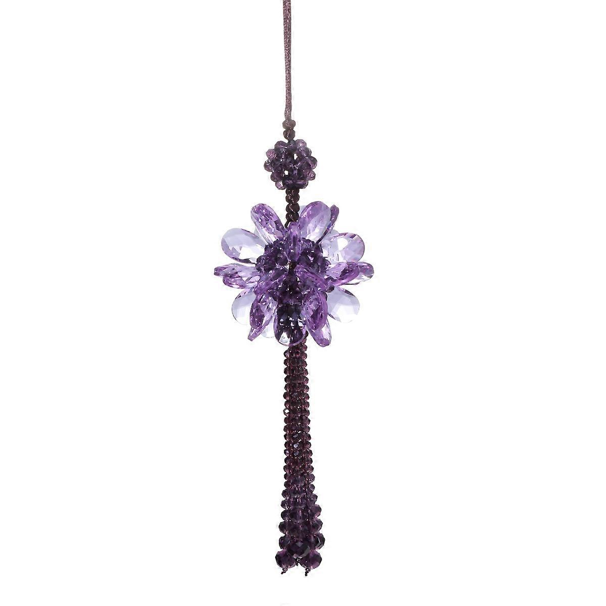 Purple Crystal Hanging Car Charm Decor For Car Interior Rearview Mirror Elegant Flower Design 1Set