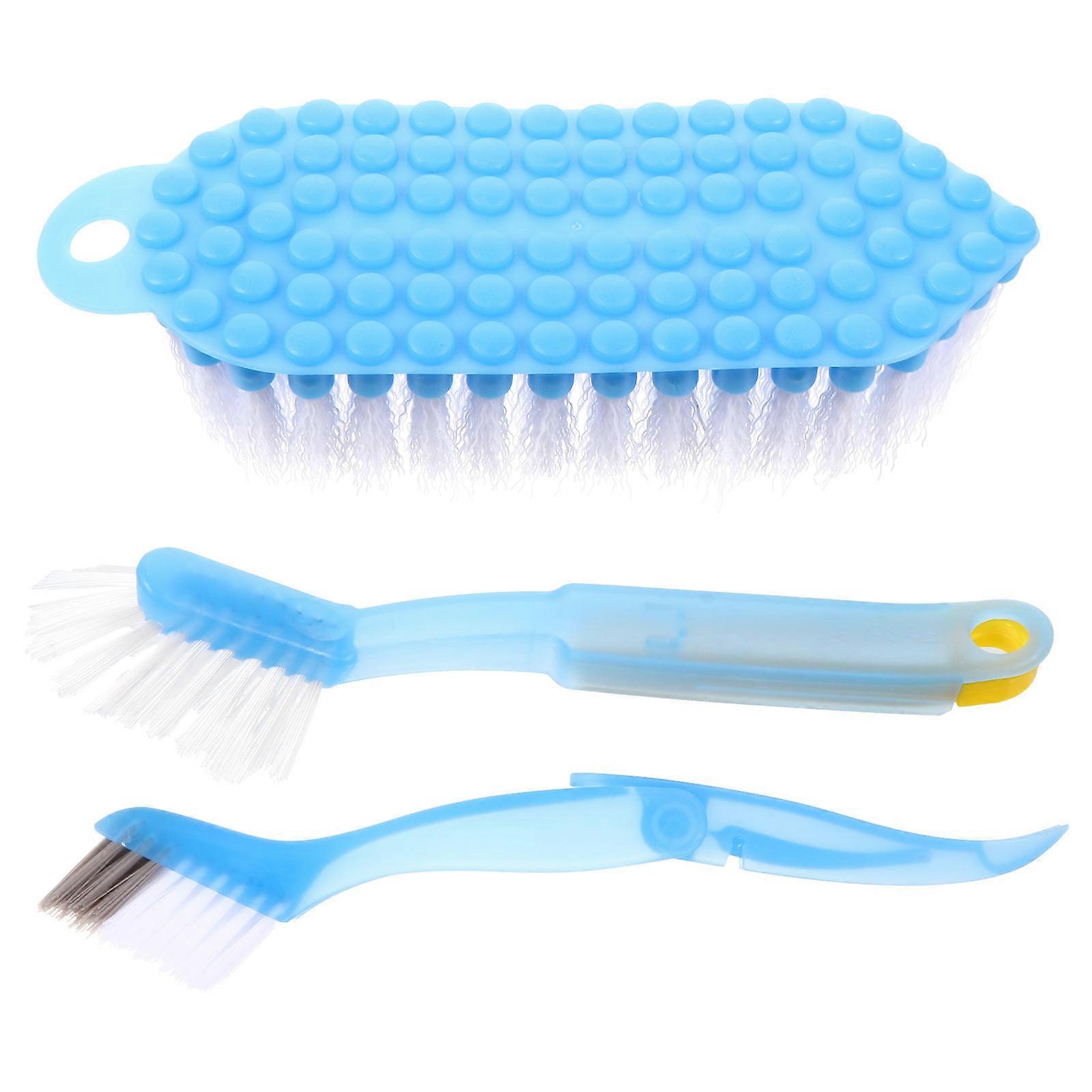 Blue Cleaning Brush Set with Durable PE and PP Material for Kitchen and Bathroom 3 Pcs