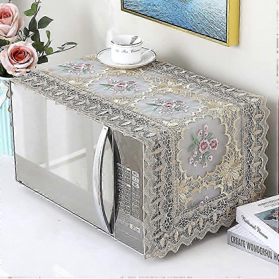 Lace Pattern Microwave Oven Protector Cover (Brown)