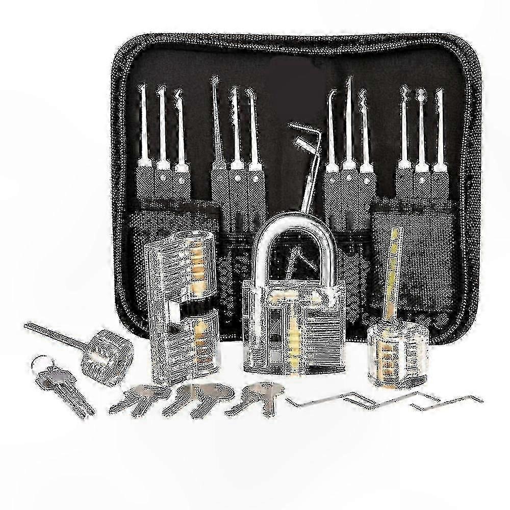 25-Piece Lock Picking Practice Set with 3 Transparent Locks for Training