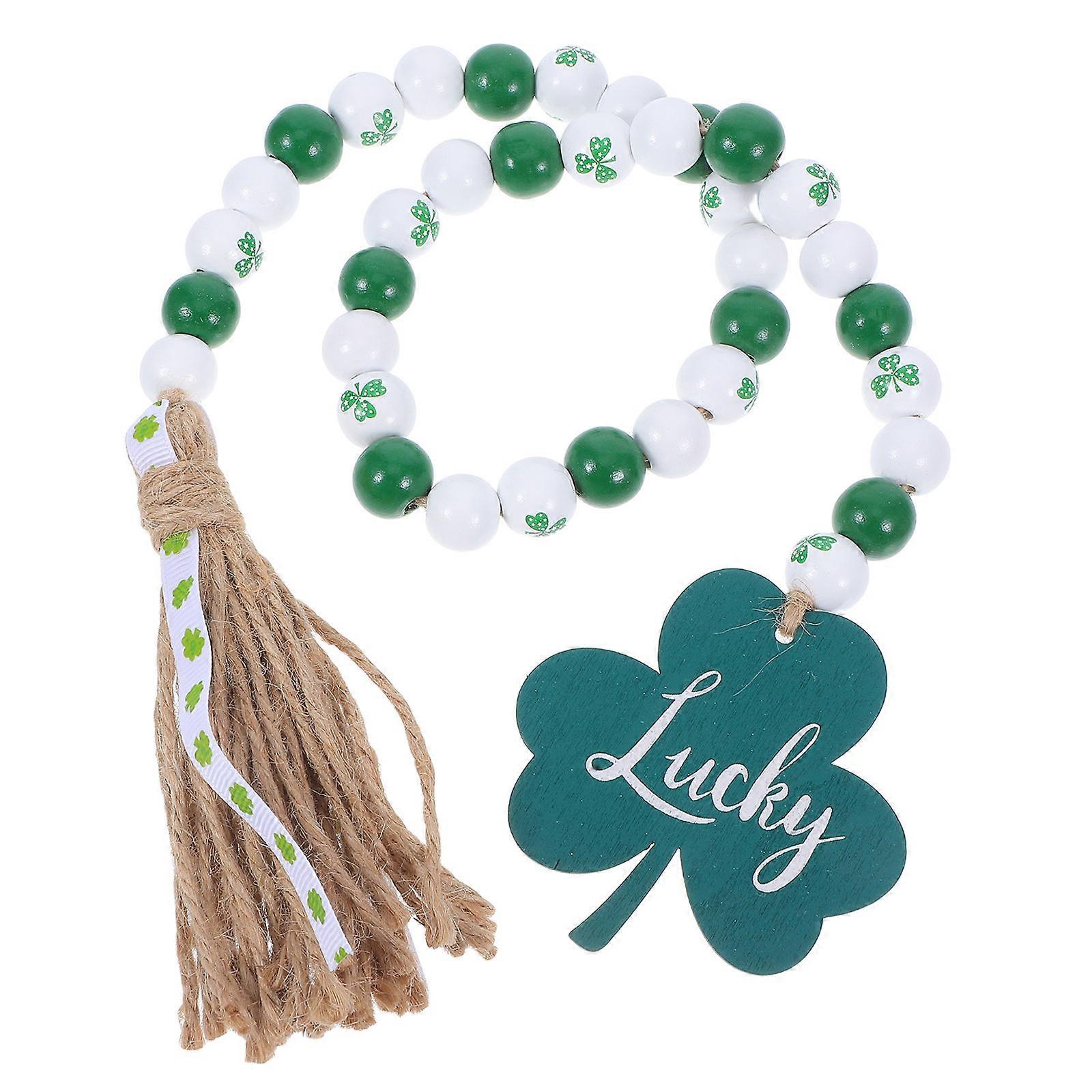 St Patrick's Day Wooden Bead Garland with Tassels Multi Color Desktop Ornament for Home Use 60 Inches