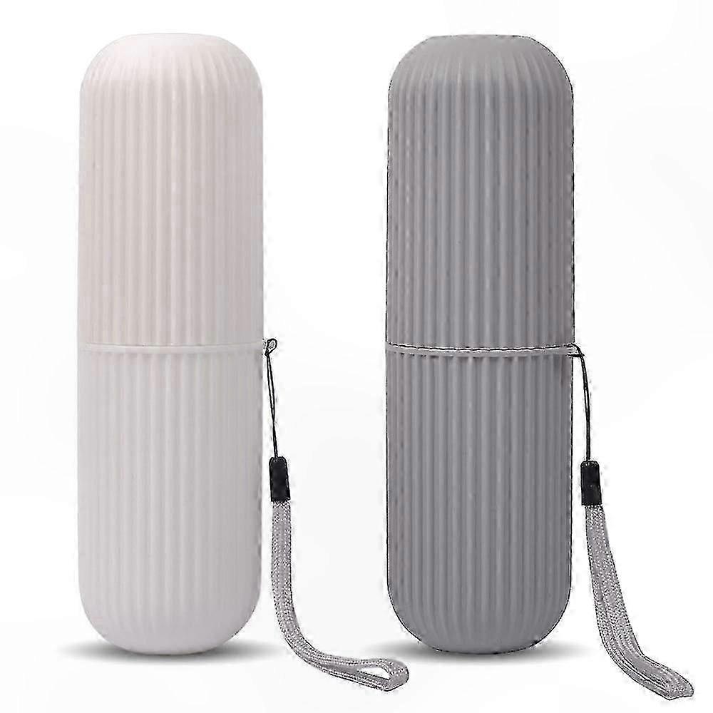 Portable Toothbrush Case and Holder for Travel, Grey and White Design
