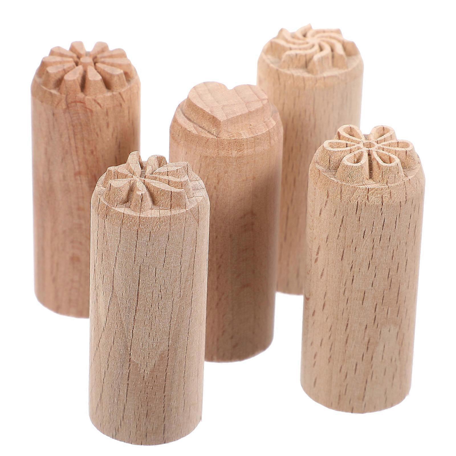 Natural Wood Column Shaped Clay Marking Tools For Craft Making And Family Activities In Beige 5Pcs