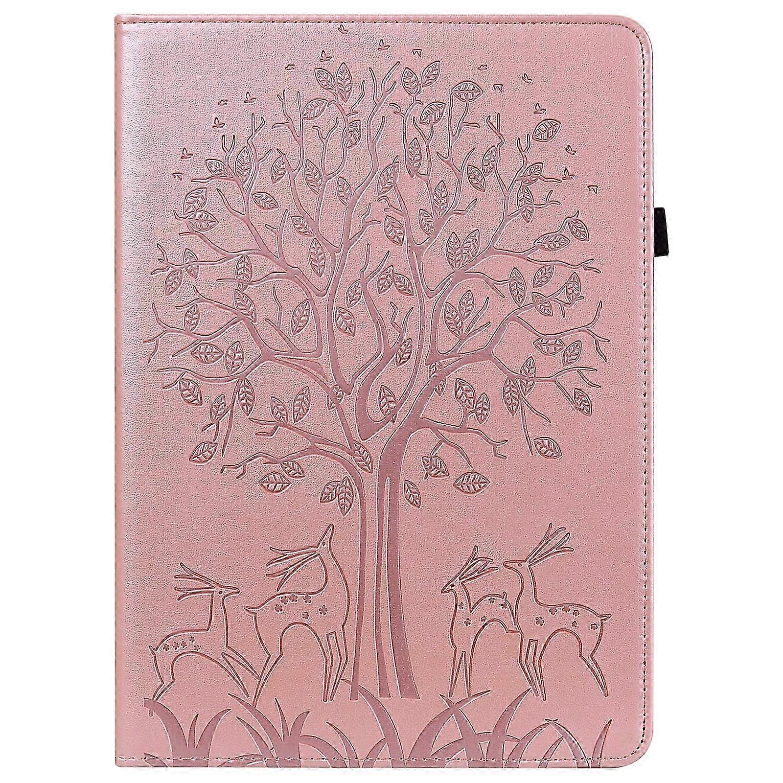 Tablet Case For Lenovo Tab M9 Tree &Deer Pattern Embossed Leather Tablet Case(Pink)