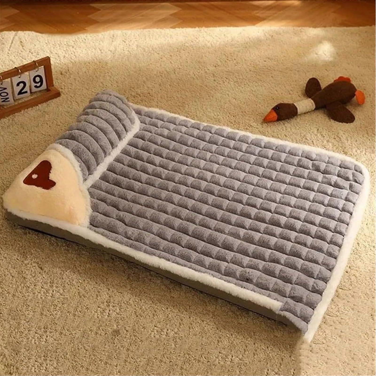 Dog Sleeping Mat for Small Medium Dogs, Warm Thickened Bed, Removable Washable, Grey, L