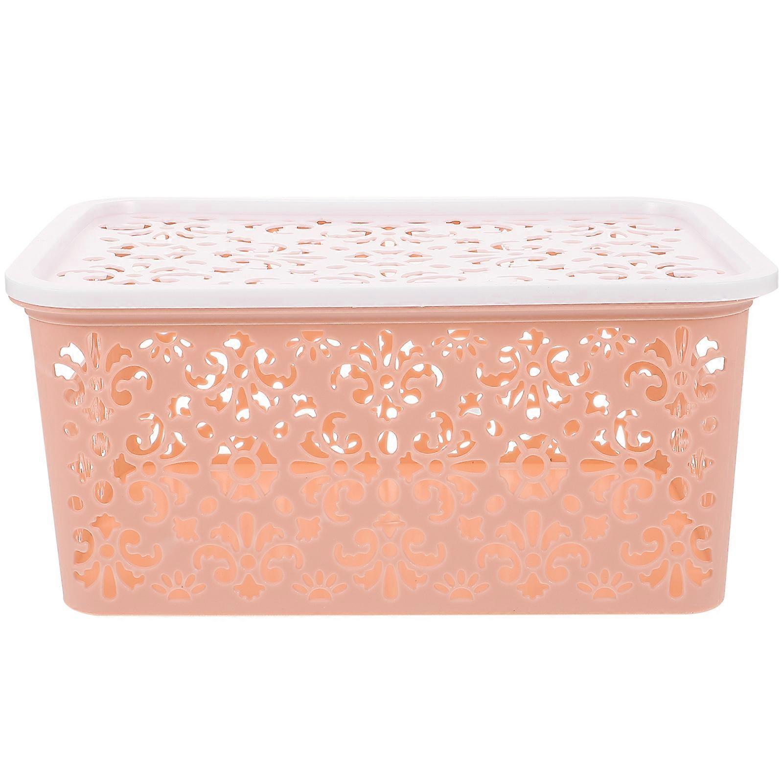 Pink Plastic Bra Storage Box with Lid for Desktop Use Fashion Hollow Design Keeps Space Tidy 7.87"x4.72"x3.94"