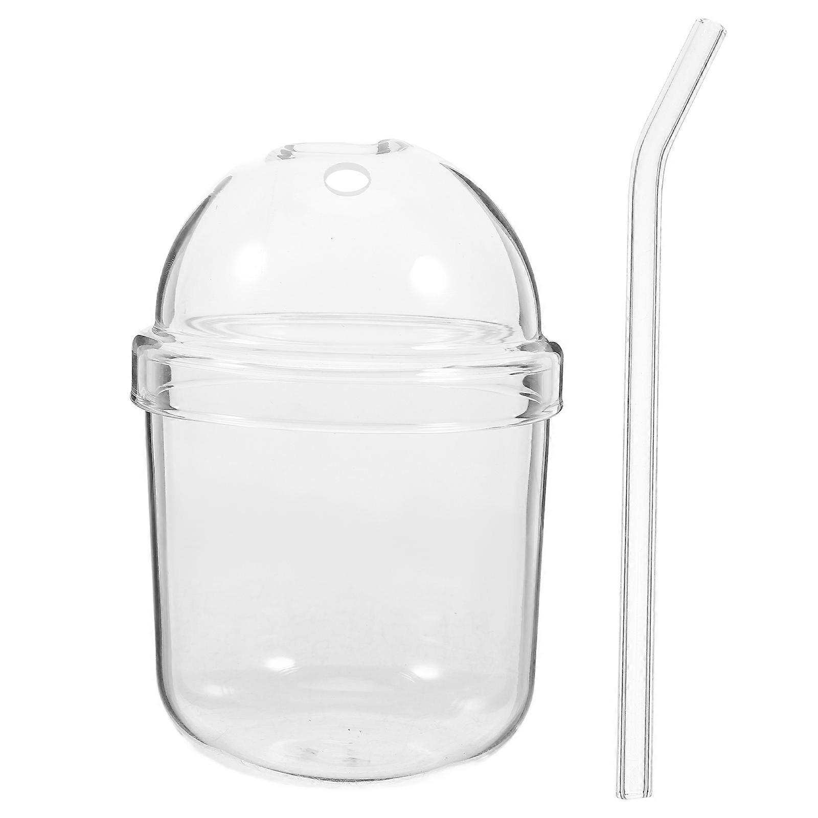Ice Coffee Cup Glass Drinking Container 440ml For Office Use With Straw Design 1 Set