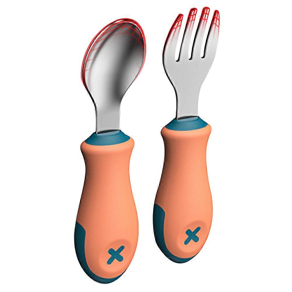 Safe Stainless Steel Fork & Spoon Set for Weaning Cute Coral Design, Durable, Portable, Odor Resistant Dining Tools for Kids
