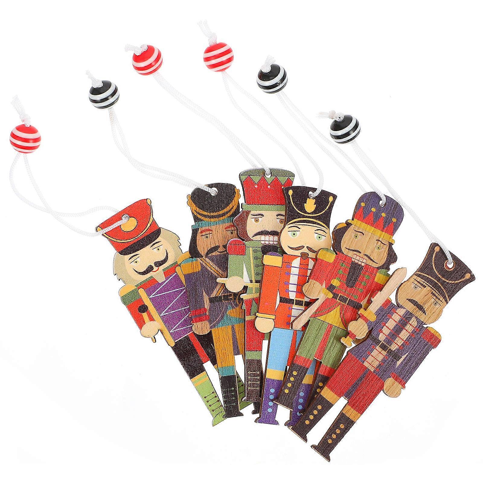 Nutcracker Decoration 6Pcs Christmas Tree Pendant Walnut Soldier Shape Assorted Color Gift Decor