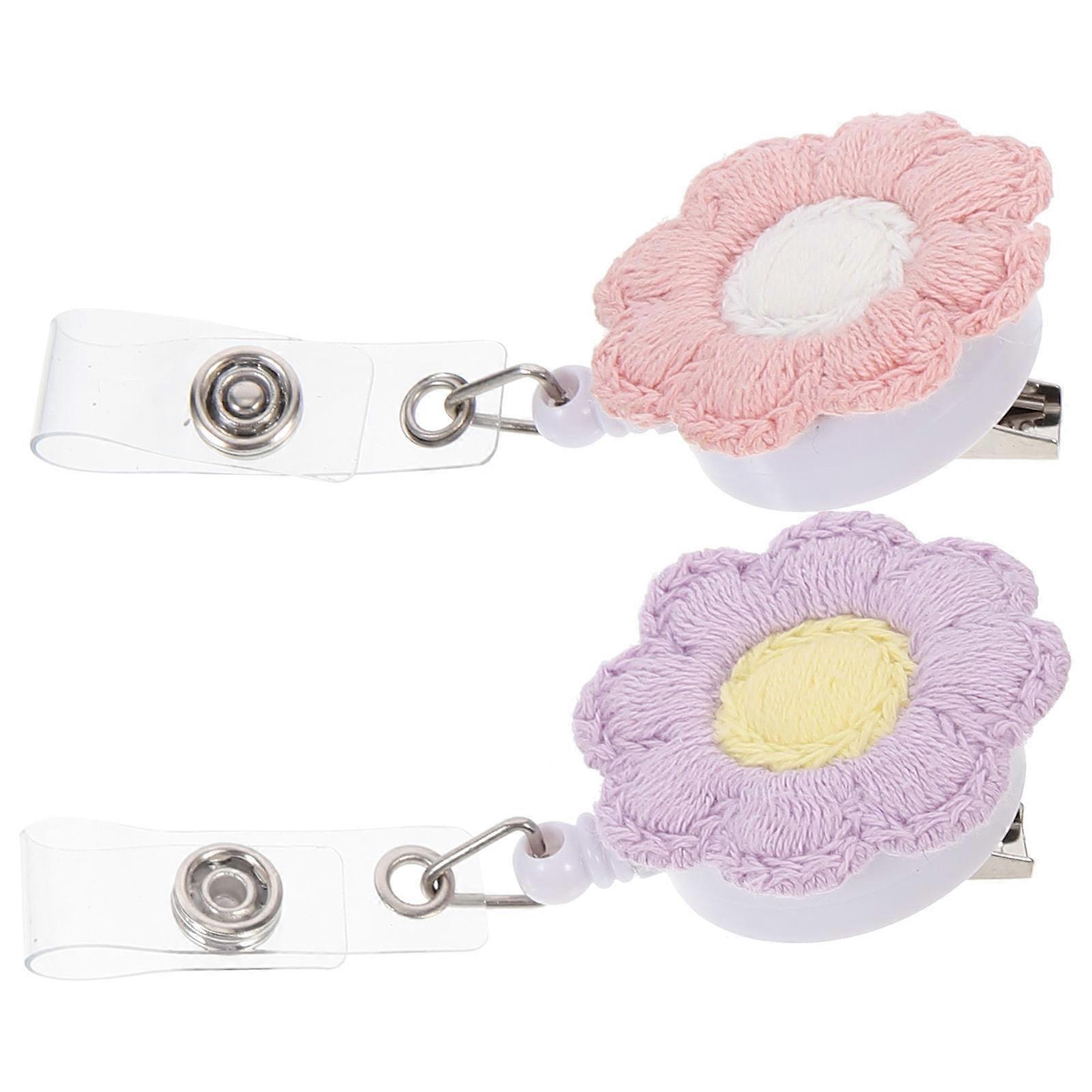 Sunflower Badge Holder with Retractable Clip – Lightweight Felt ID Reel for Nurses & Doctors – Purple & Pink Colors – Holds ID Cards & Keys