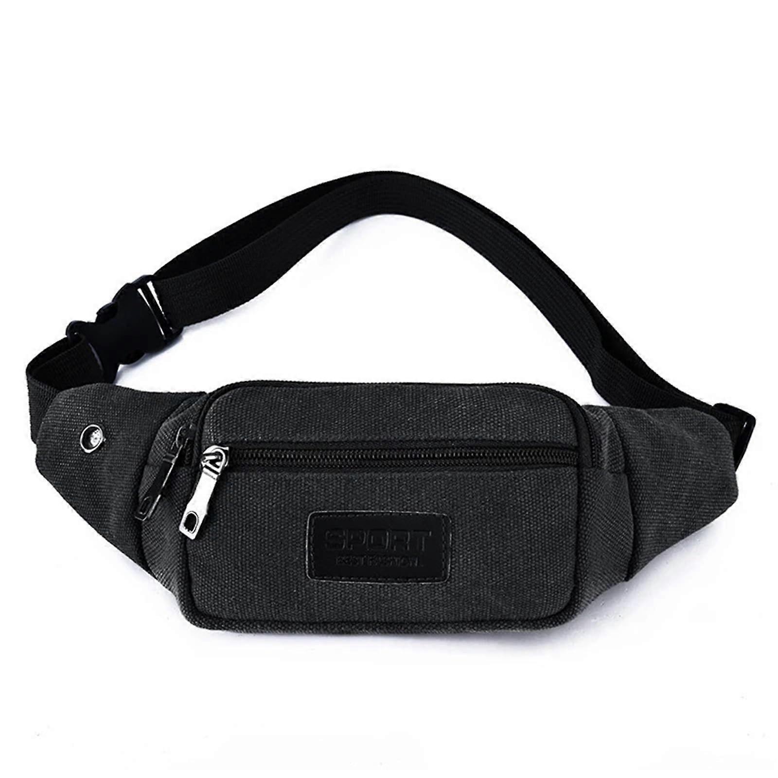 Sport Waist Backpacks Canvas Hip Bag for Men with Multiple Compartments, Black