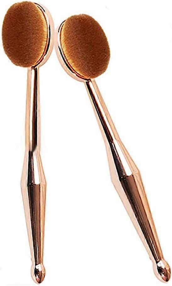 2 Gold Oval Makeup Brushes - Foundation/Blush Tools