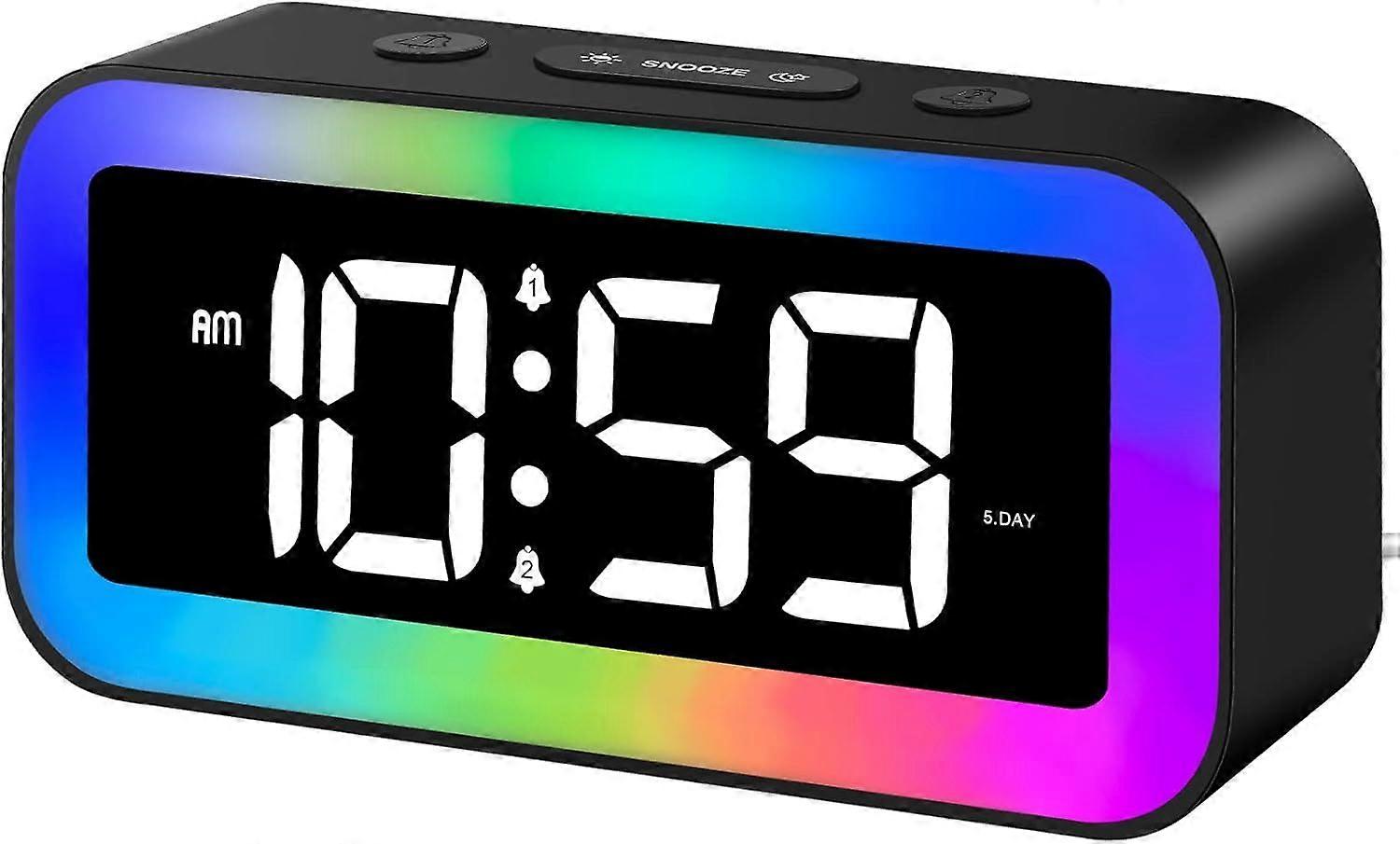 Kids Digital Alarm Clock, 7 Colors, LED Digital Clock, with 2 Alarm Modes, Adjustable Brightness, Snooze, Voice Control, 12/24H, USB Port