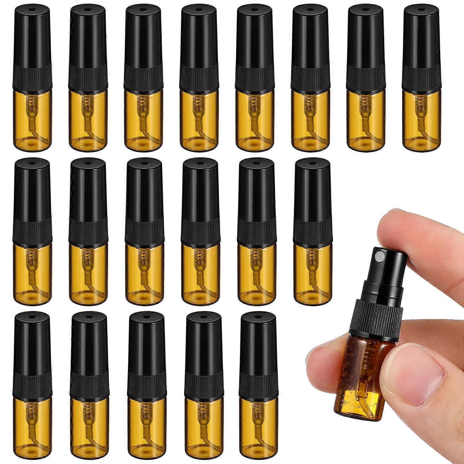Glass Perfume Bottle Refillable Pump Bottles for Travel Use Brown Color with Spray Function 20Set