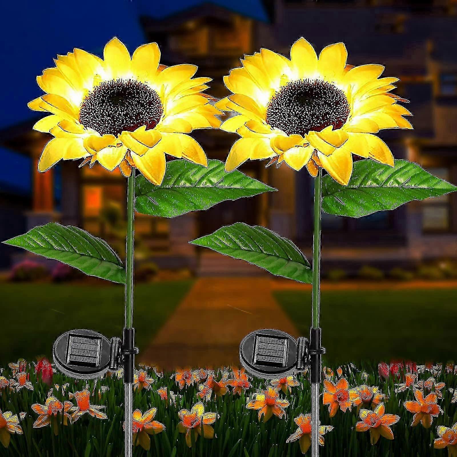 Sunflower Solar Lights Outdoor Garden, Waterproof Metal Decor Stake Art Flower Led Lighting For Walkway (2 Pack) 80cm