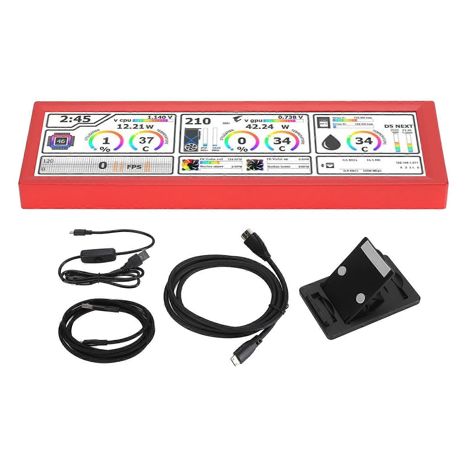 8.8 Inch Touchscreen PC Temperature Display Mini Secondary Screen with Dynamic Themes Red