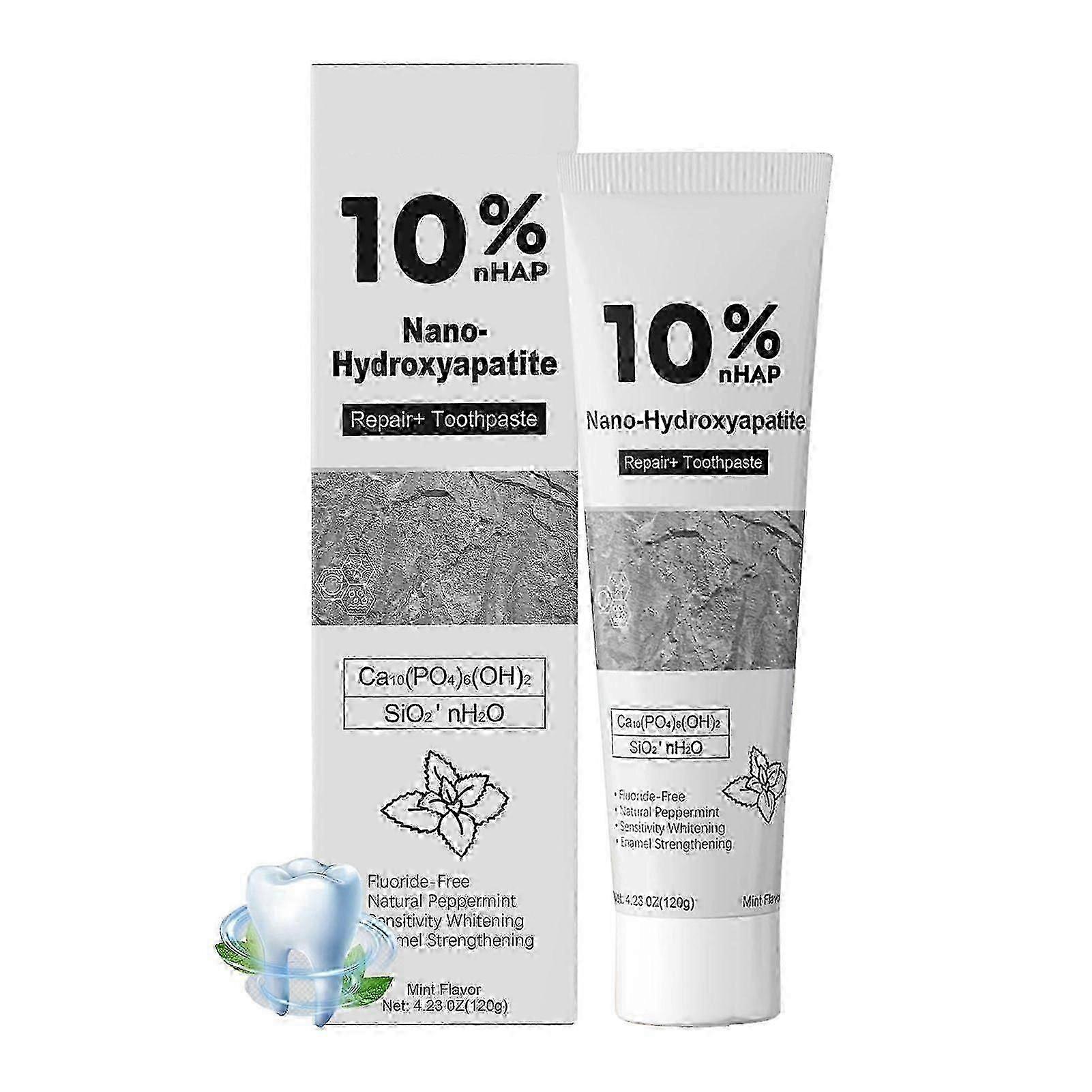 10%nHAP Nano Hydroxyapatite Toothpaste for Sensitive Teeth - Advanced Enamel Repair Fluoride-Free & Teeth Whitening Formula, Fresh Mint Flavor Cs