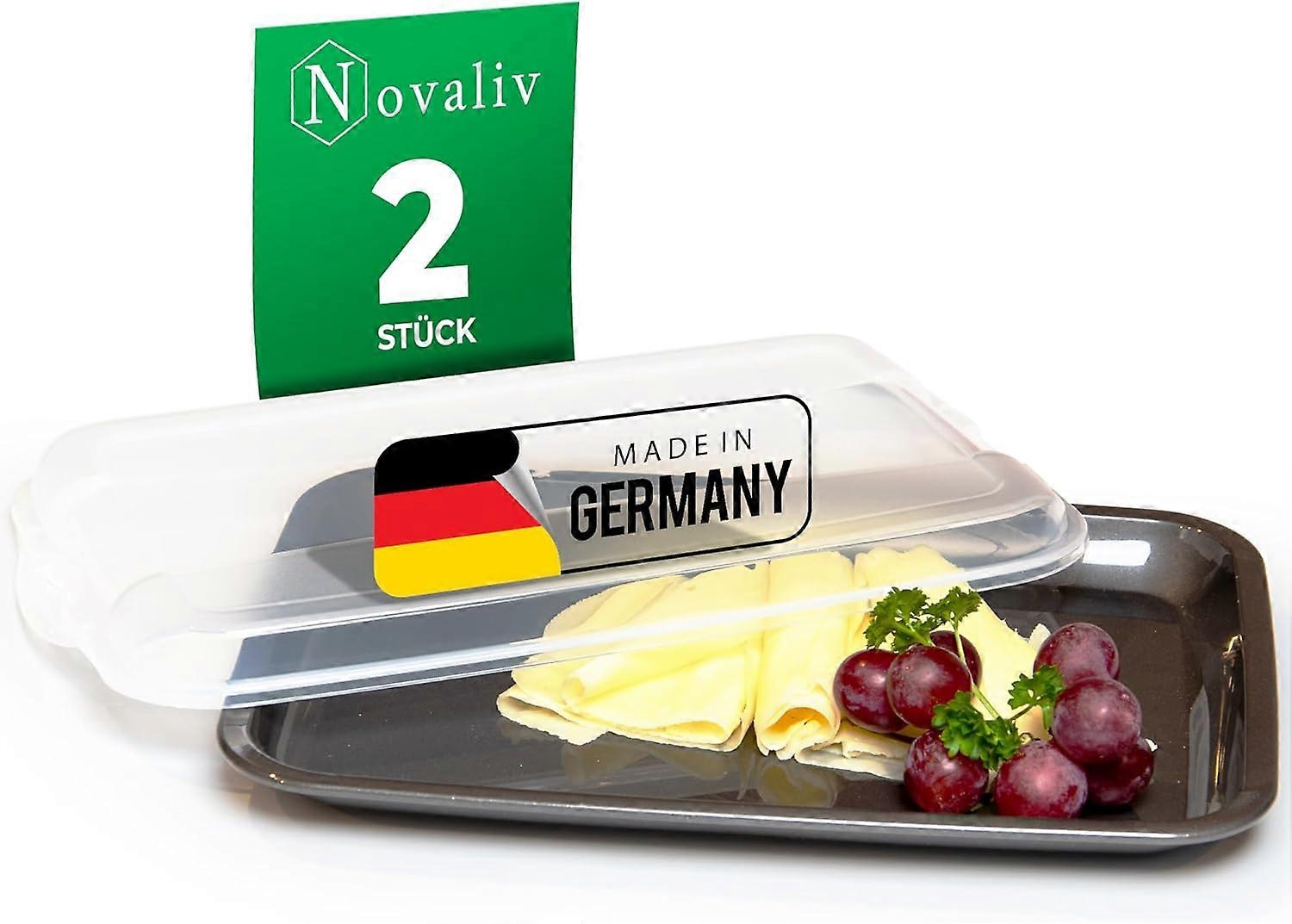 Novaliv 2er-Set Anthrazit Premium Aufschnittbox mit Transparentem Deckel, Frischhaltedosen für Wurst