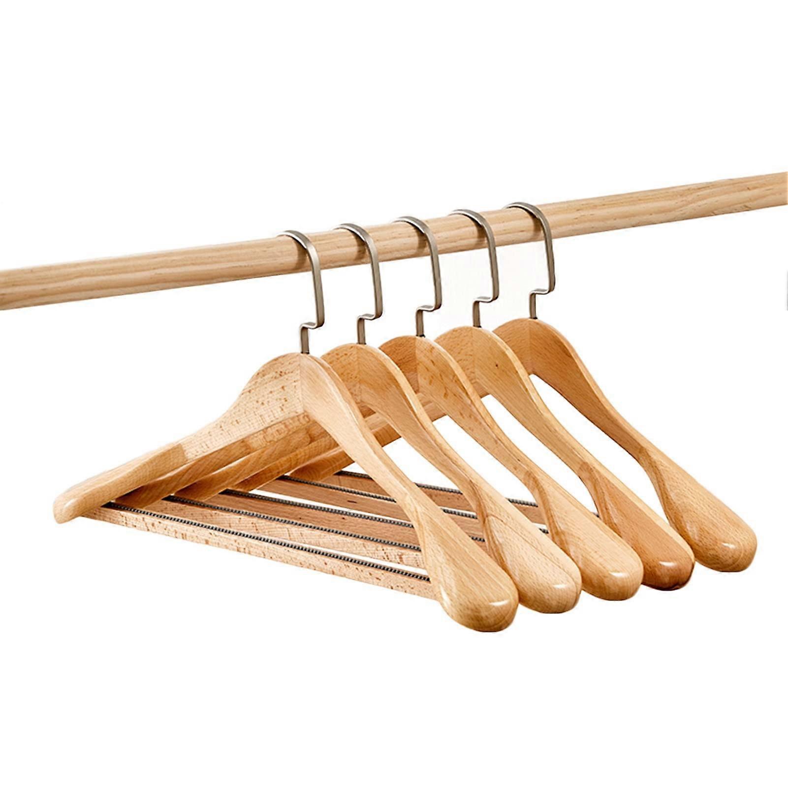 High-End Suit Hangers - Widened Non-Slip Solid Wood Hangers Set of 5 for Men's Leather and Cashmere Coats