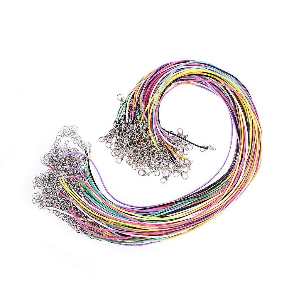 Assorted Color Waxed Cotton Necklace Cord with Clasp for Jewelry Making 2mm Approximately 50pcs
