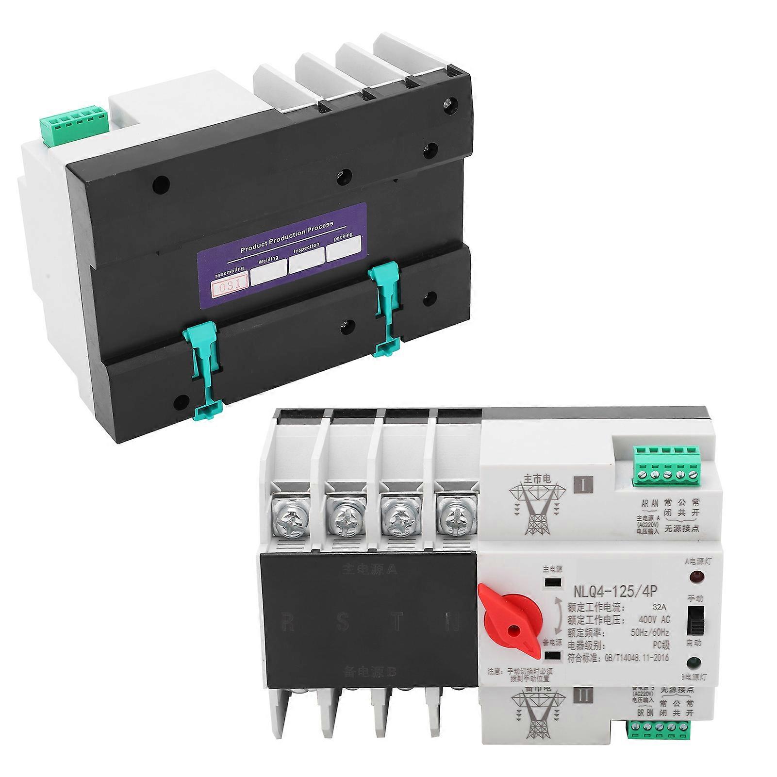 Automatic Transfer Switch Din Rail Mounted 4P 3‑Phase 4‑Wire Uninterruptible Power Control 400V32A 