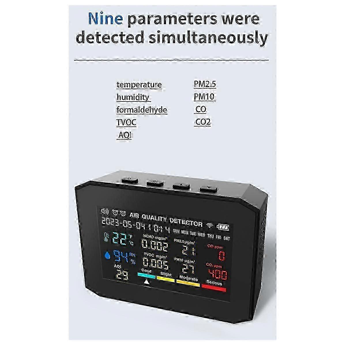 10-in-1 צג איכות אוויר Co2 מטר Co Tvoc Hcho PM2.5 PM1.0 PM10 טמפרטורה ולחות גלאי פחמן דו חמצני, A