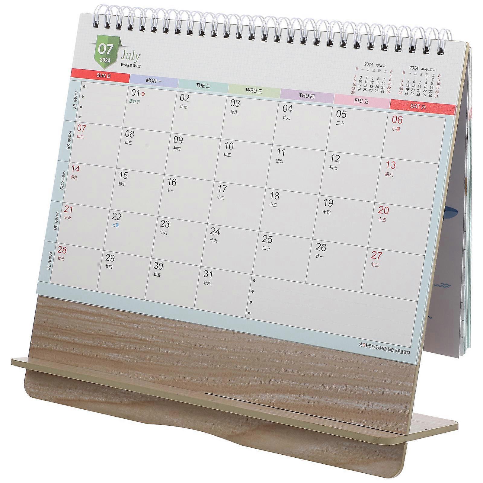 2024 Desk Calendar Wooden Paper for Desktop Decoration with Standing Design