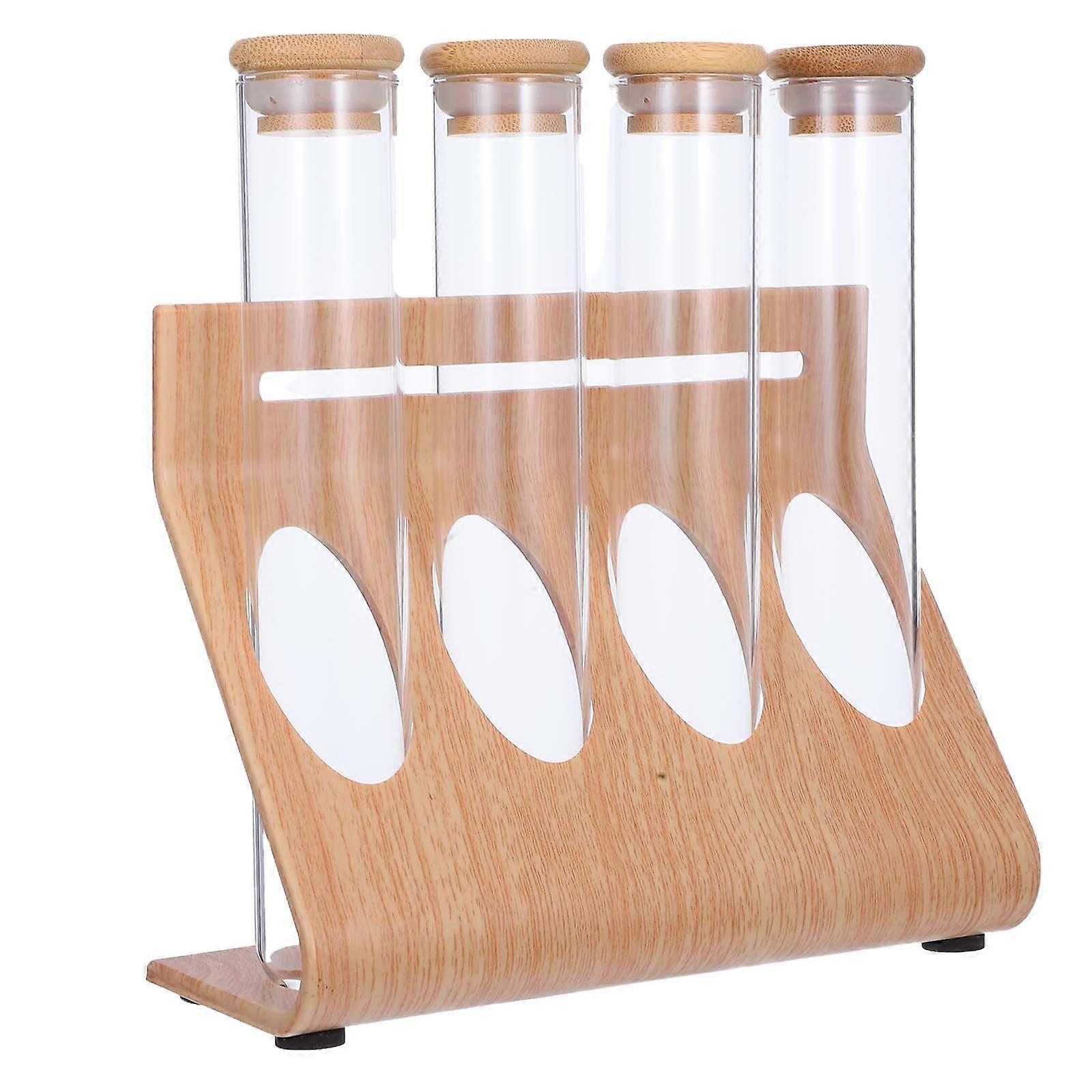 Light Brown Coffee Beans Display Rack for 6Sets Clear Test Tube Bottles