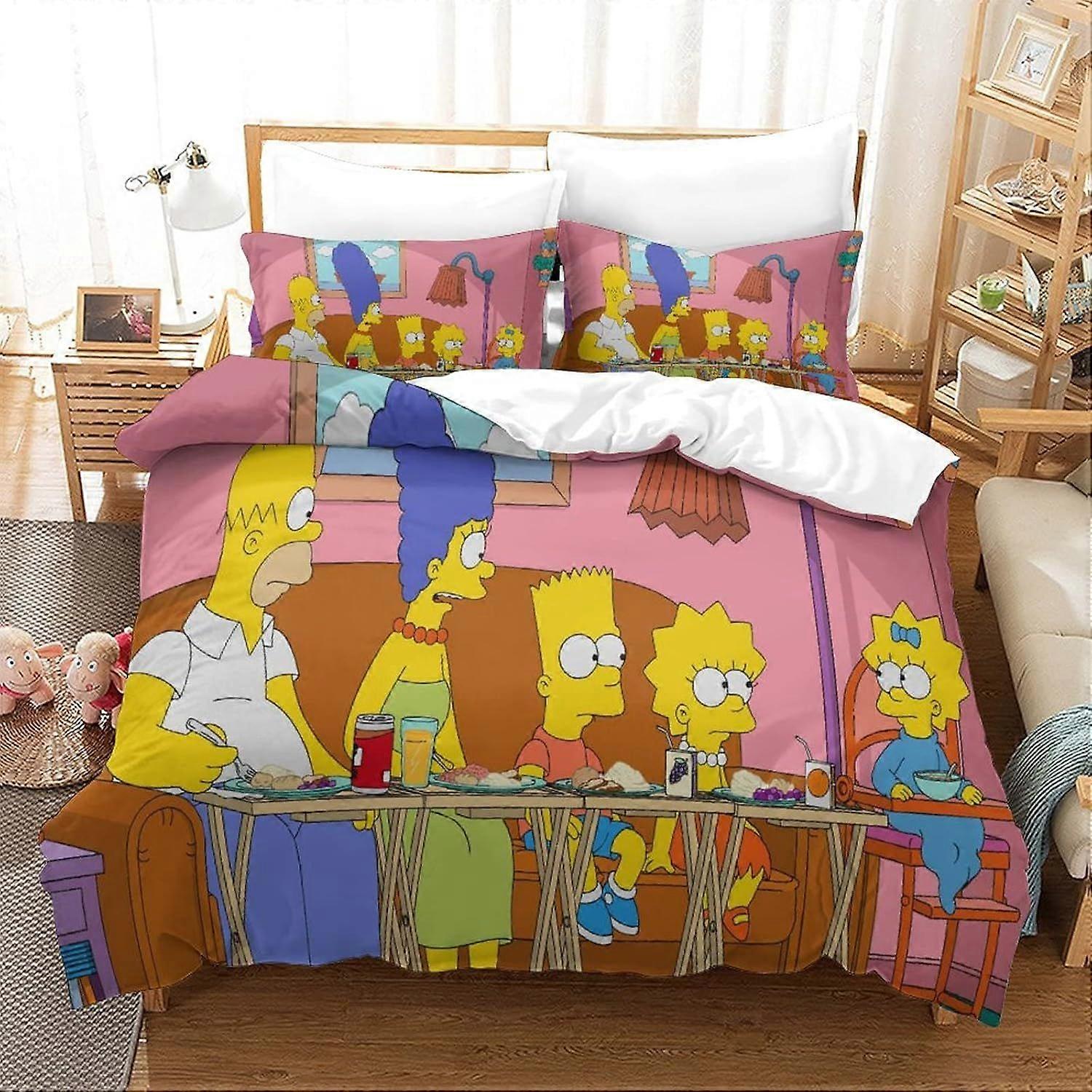 Duvet Cover Set Bedding Set 3 Pieces Set Ultra Soft Microfiber Polyester Comforter Cover 3D Simpson Printing Theme Quilt Cover with Zipper Closure Eas
