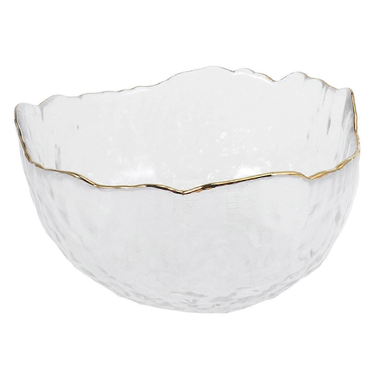 Gold Edge Salad Bowl for Serving Vegetables in White Glass Irregular Shape