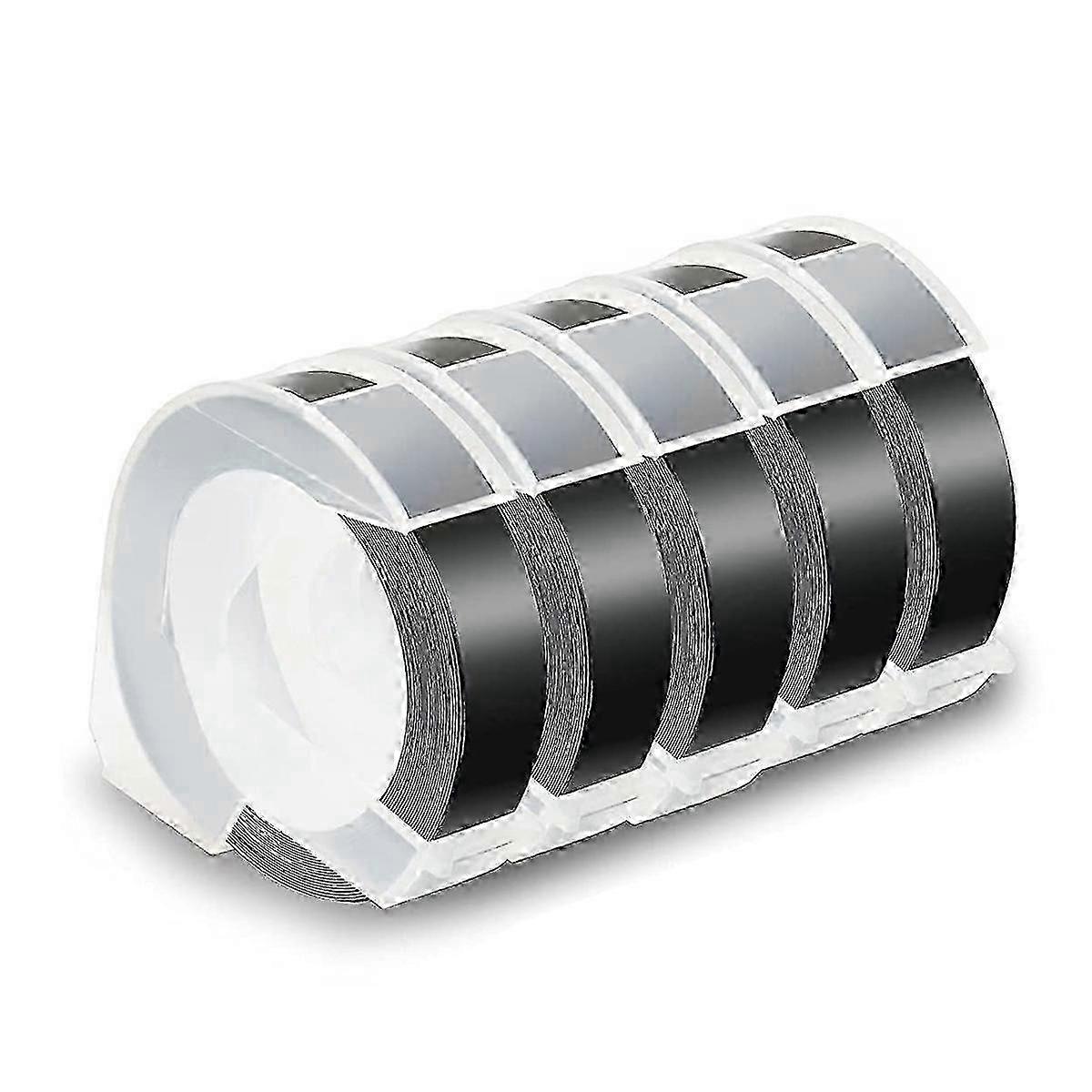 5 Pack Label Tape for Embossing Tape 12mm 3D Emboss Labels, White on Black for DM1595 Organizer Xpr