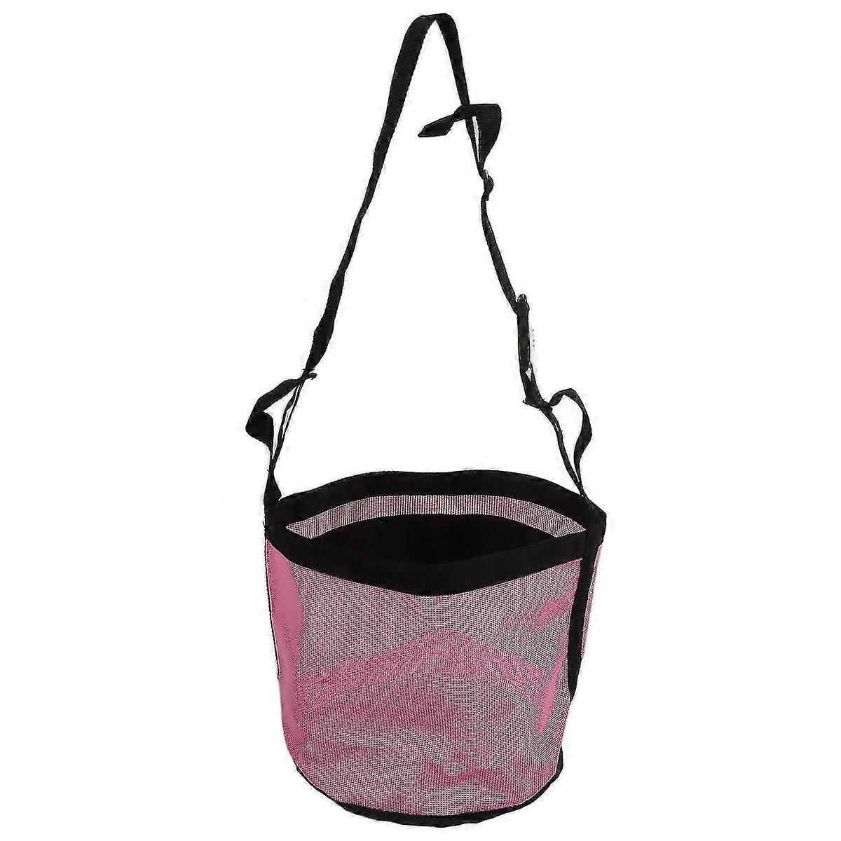 Spill Proof Horse Feed Bag with Adjustable Strap - Pink Mesh Nose Design
