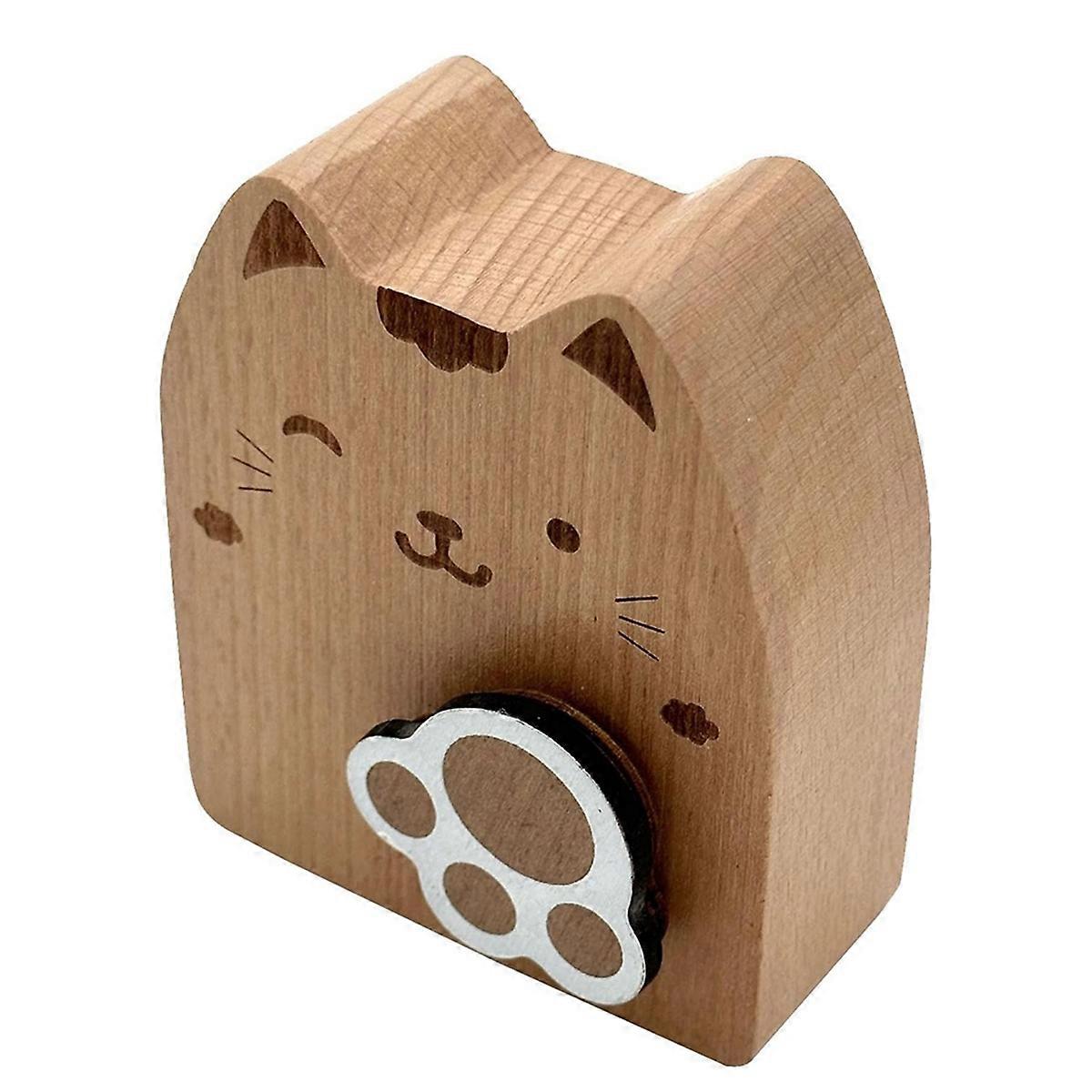 Wood Cat Wind Up Music Box, Rotating Mechanism Movement Musical A