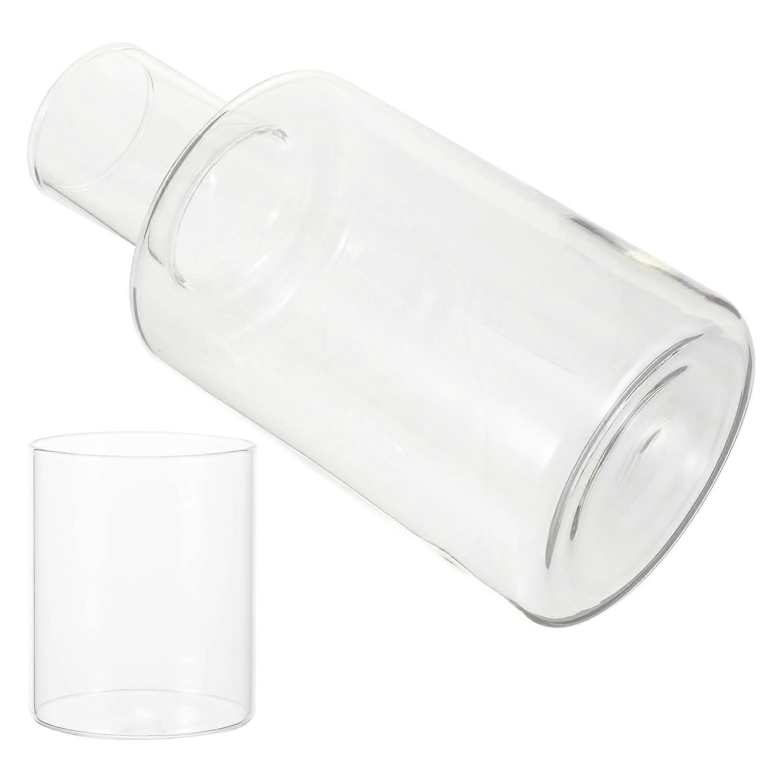 Clear Water Carafe and Glass Set Simple Design Nightstand Use Heat-Resistant Borosilicate Glass 1Set