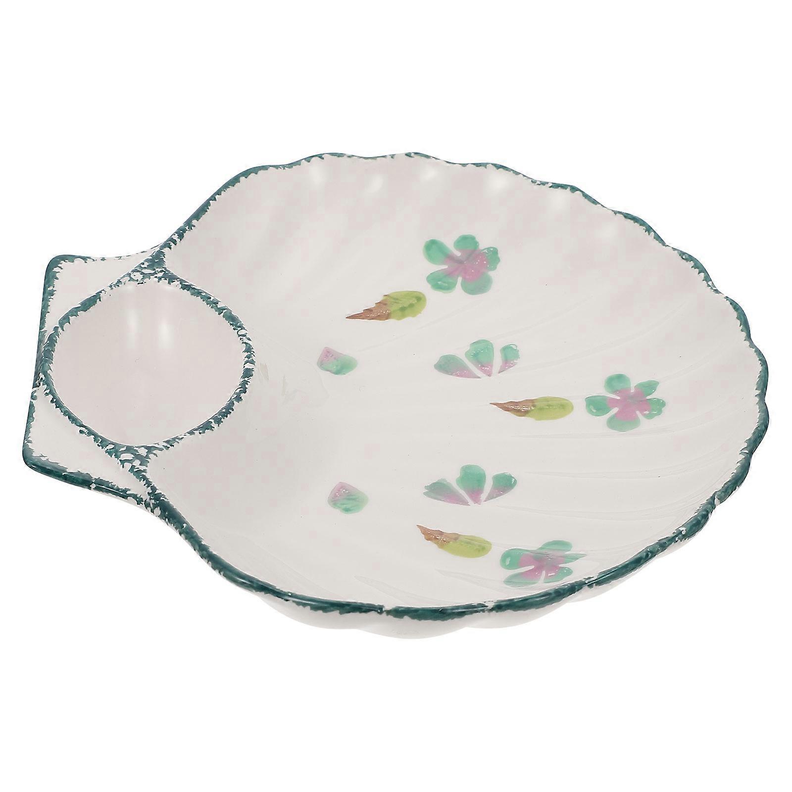 Ceramic Shell Divider Plate for Food 3Pcs Green Dumpling Sushi Plates