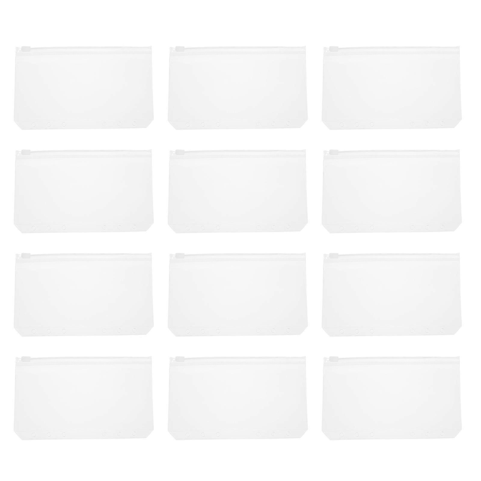Transparent Zipper Binder Pockets for Storage Use 12Pcs PVC 6 Holes Binder