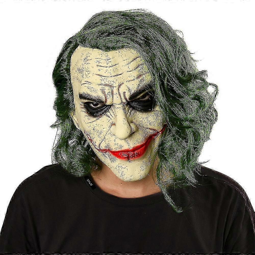 ハロウィンジョーカーマスク, コスプレホラーピエロラテックスマスク, ウィスヘアウィッグ, ハロウィンパーティー用コスチュームイエロー