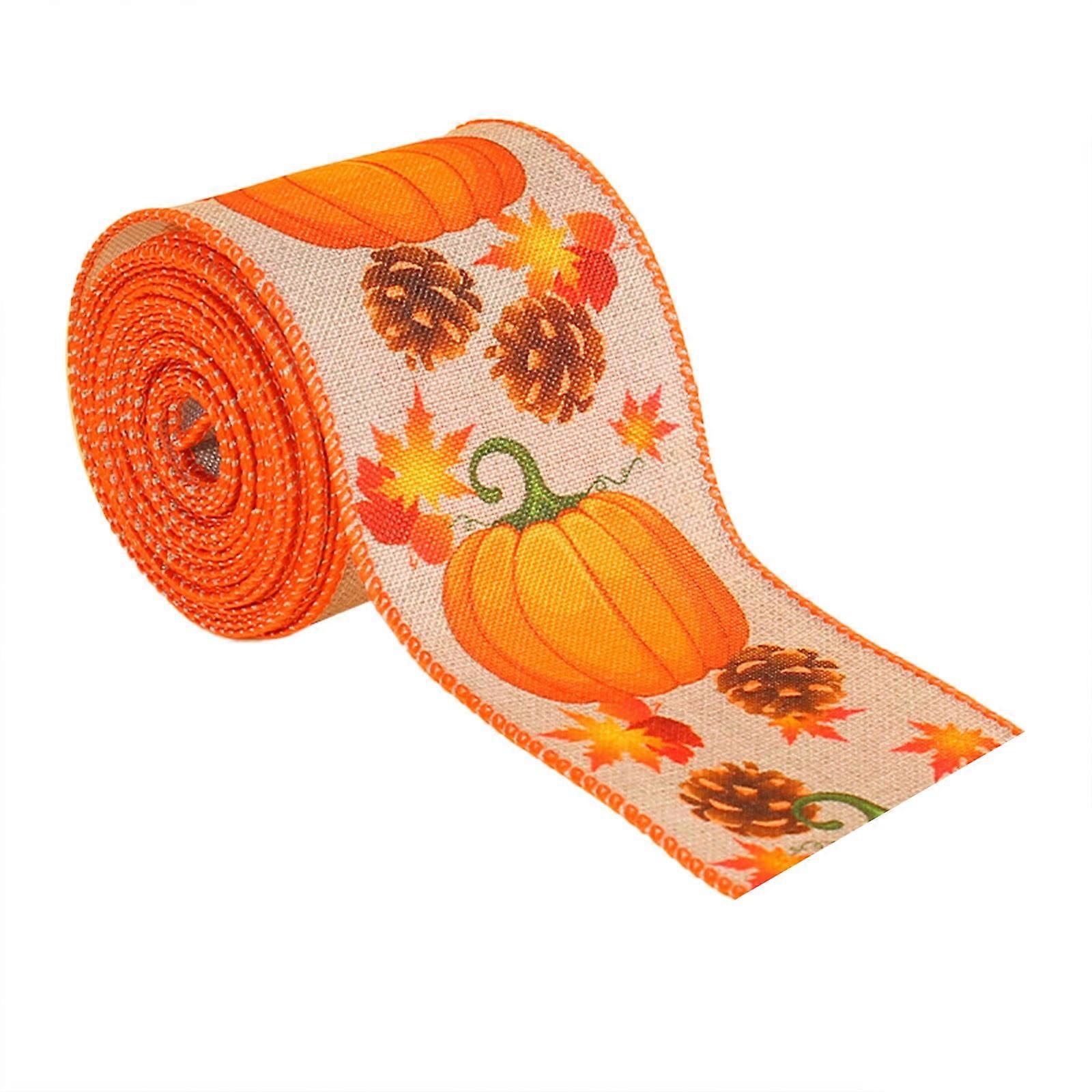 Fall Decor Ribbon - Wired Edge for Autumn, Thanksgiving, Pumpkins, Maple Leaves, Crafts & Wrapping - Compatible with Dainzusyful